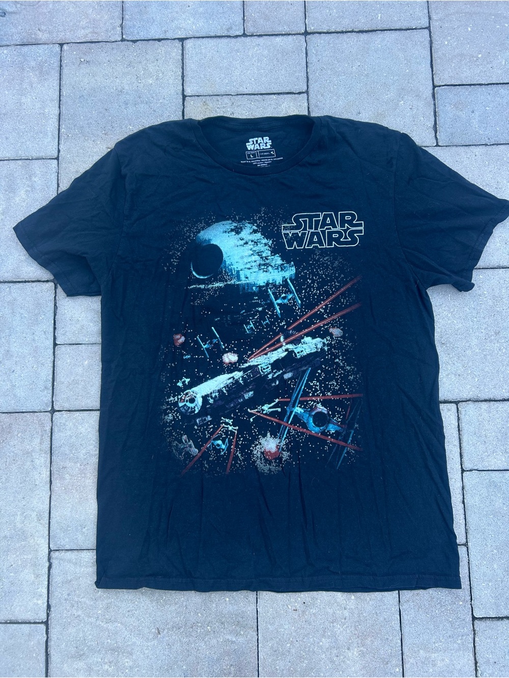 Star Wars Black Graphic Tee with Blue & Red Space Battle Print